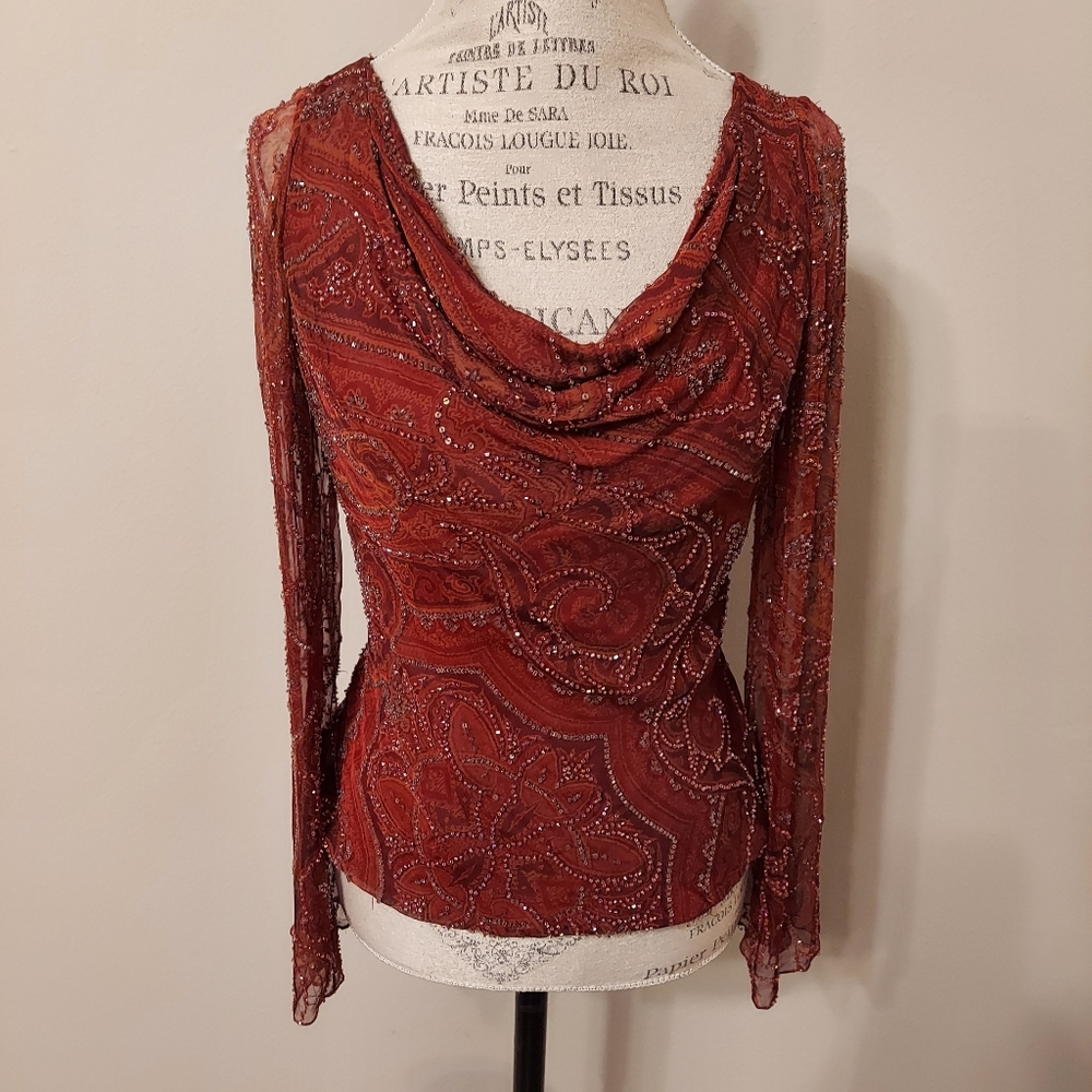Carmen Marc Valvo Signature Silk Beaded Top Sz 6